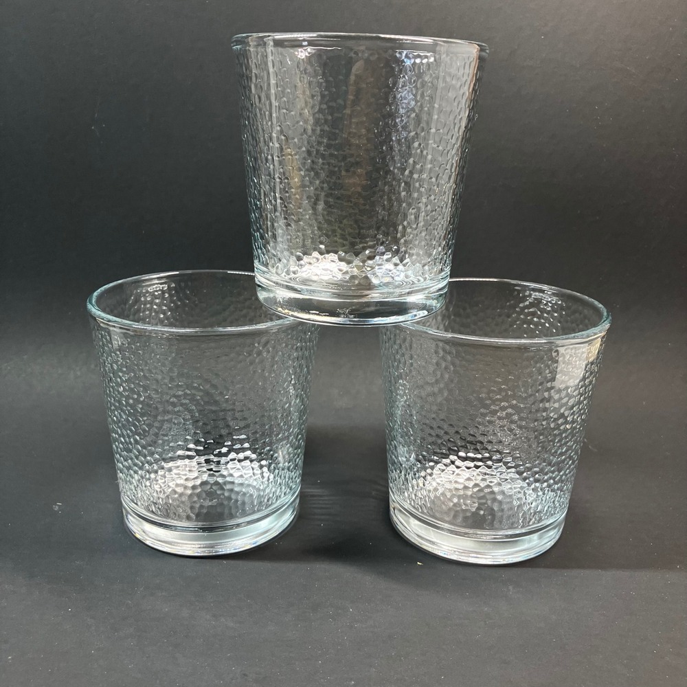Libbey Rocks Glasses Set of 3 Clear Hammered Pebbled Texture Lowball Tumblers